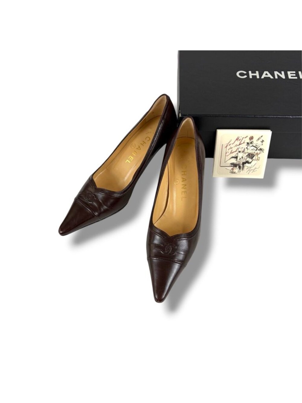 Chanel Coco Pointed Toe High Heeled Pumps CC Logo X-heeled Heel